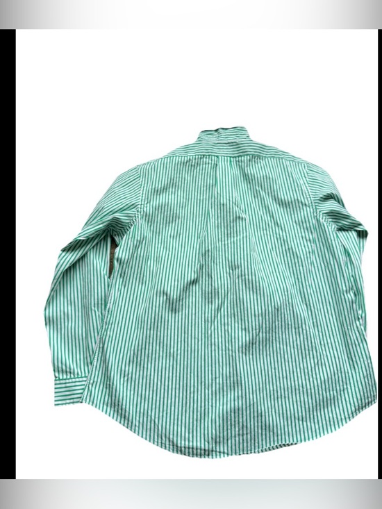 Ralph Lauren Green & White Striped Polo Button-Down Shirt custom fit sz XXL - Picture 2 of 4